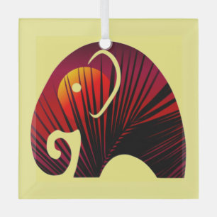 Night Sky & Palm Blätter in Elefanten-Silhouette Ornament Aus Glas