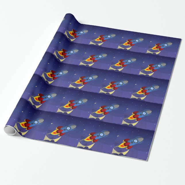 Night Sky Rocket Ship Geschenkpapier (Ungerollt)
