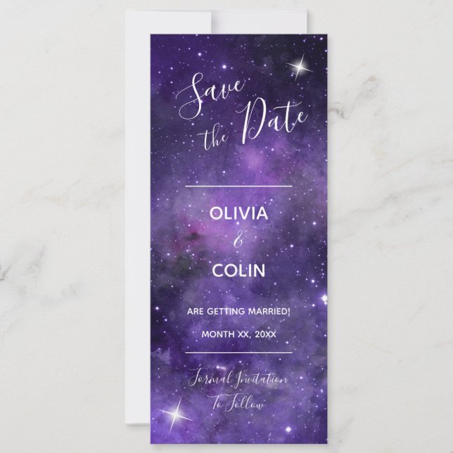 Night Sky Starlight Lila Wedding Save The Date (Vorderseite)