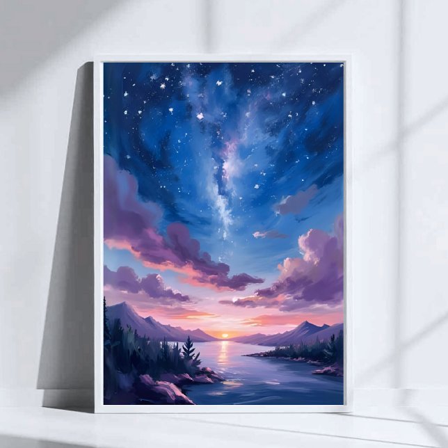 Night Sky | Starry Lake Purple Watercolor Poster (Von Creator hochgeladen)