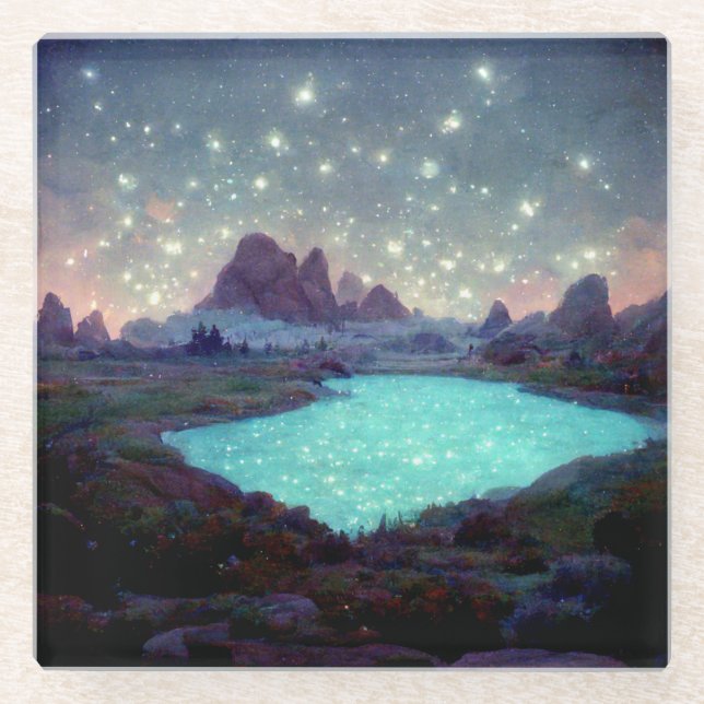 Night Sky Stars Fantasy Landschaft Glasuntersetzer (Vorderseite)