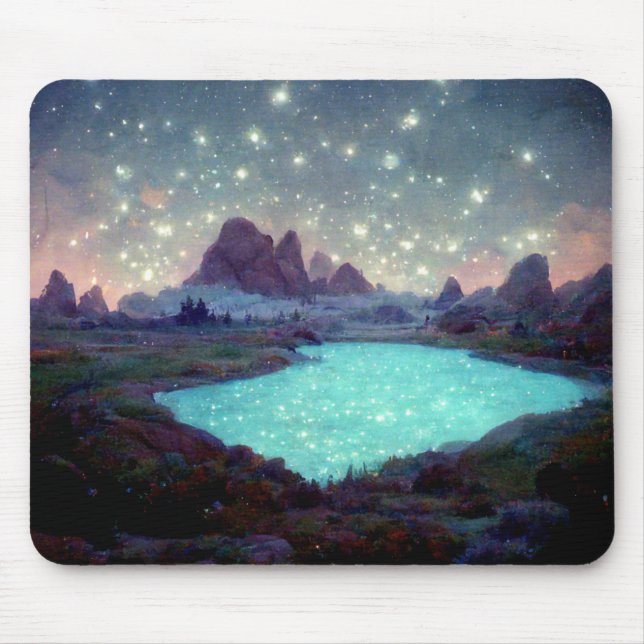 Night Sky Stars Fantasy Landschaft Mousepad (Vorne)