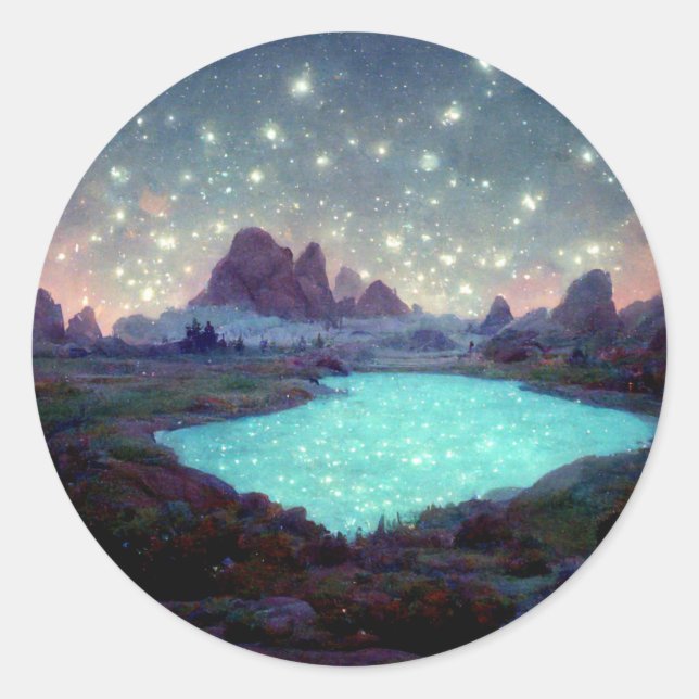Night Sky Stars Fantasy Landschaft Runder Aufkleber (Vorderseite)
