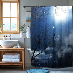Night Sky Trees Moon & Stars Duschvorhang