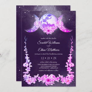 Night Sky Triple Moon Phasen Lila Handhabung Einladung