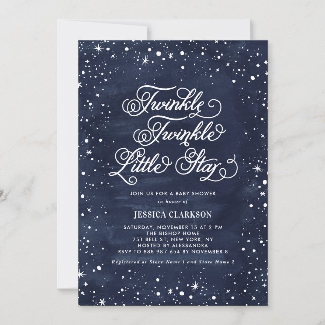 Night Sky Twinkle Twinkle Little Star Baby Dusche Einladung (Vorderseite)