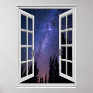 Night Sky View Trompe l'oeil Fake Window Poster
