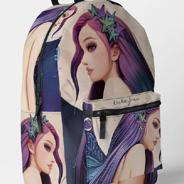 Night Sky Watercolor Moon Mermaid Rucksack (Von Creator hochgeladen)