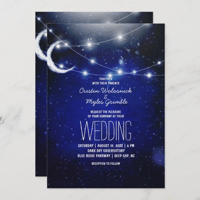 Night Sky Wedding | String Lights Einladung (Vorne/Hinten)