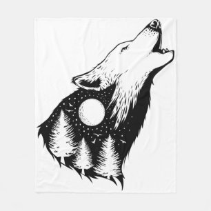 Night Sky Wilderness Howling Wolf Fleecedecke