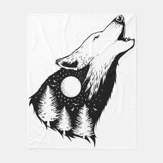 Night Sky Wilderness Howling Wolf Fleecedecke (Vorderseite)