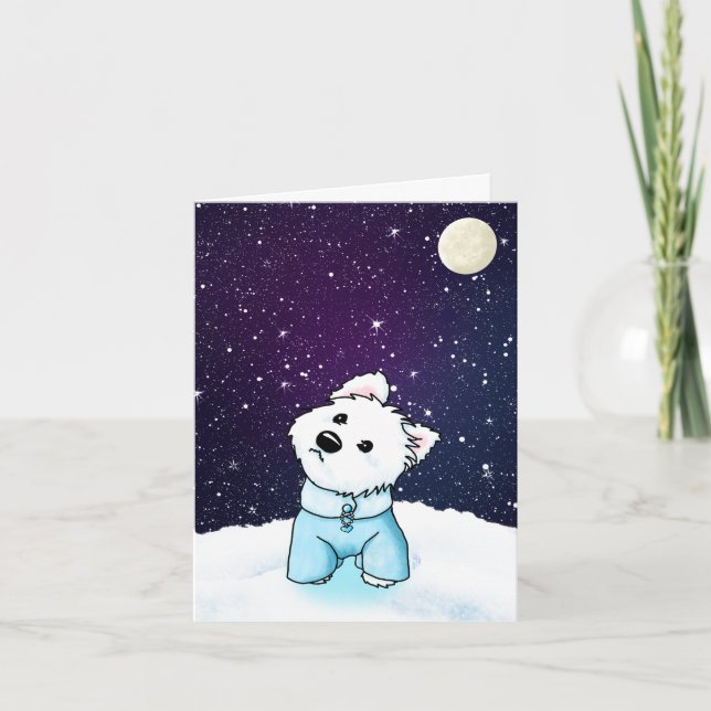 Night Sky Winter Westie Dankeskarte (Vorderseite)