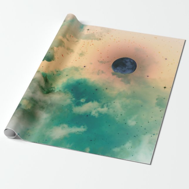 NIGHT SKY with CLOUUUES AND STARS GIFT WRAPPING Geschenkpapier (Ungerollt)