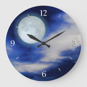 Night Sky with Moon and Clouds Große Wanduhr