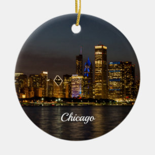 Night Skyline Chicago Pano Souvenir Ornament