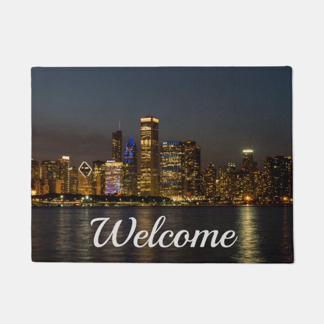 Night Skyline Chicago Pano Welcome Doormat Fußmatte (Vorderseite)