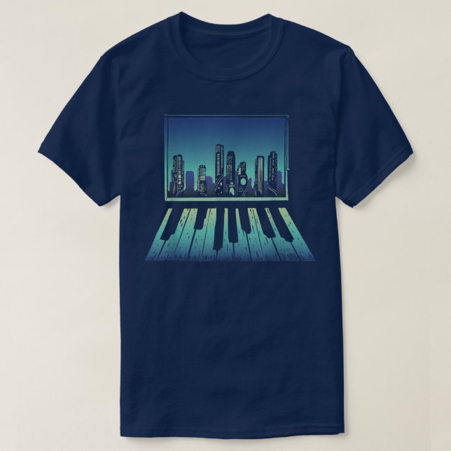 Night Skyline Piano  T-Shirt (Design vorne)