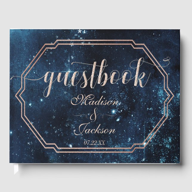 Night Star Sky Celestial Galaxy Wedding Monogram Gästebuch (Vorderseite)