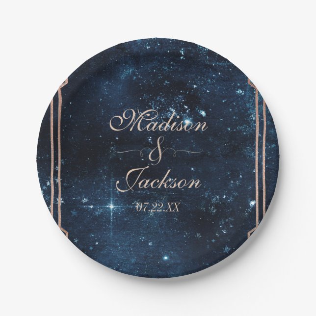 Night Star Sky Celestial Galaxy Wedding Monogram Pappteller (Vorderseite)