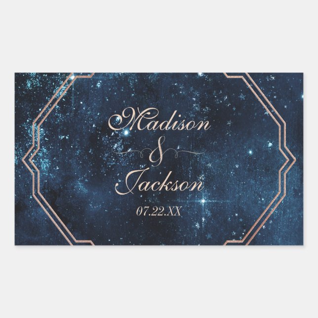 Night Star Sky Celestial Galaxy Wedding Monogram Rechteckiger Aufkleber (Vorderseite)