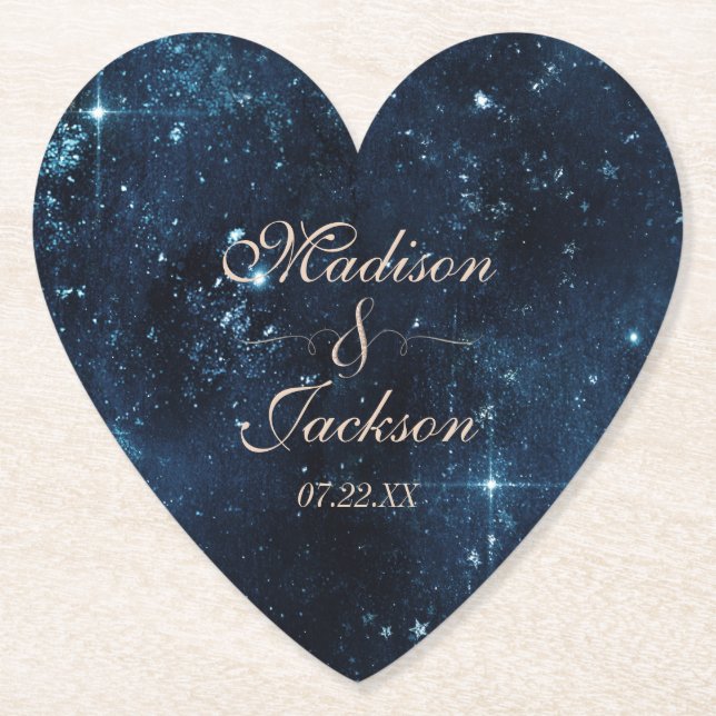 Night Star Sky Celestial Galaxy Wedding Monogram Untersetzer (Vorderseite)