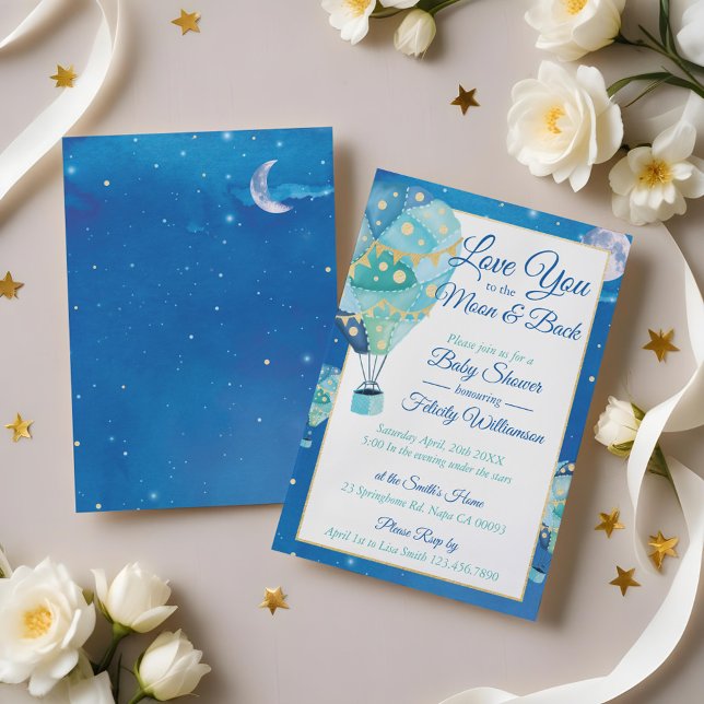 Night Stars Hot Air Ballon Babydusche Einladung (Night Stars Hot Air Balloon Baby Shower Invitation)
