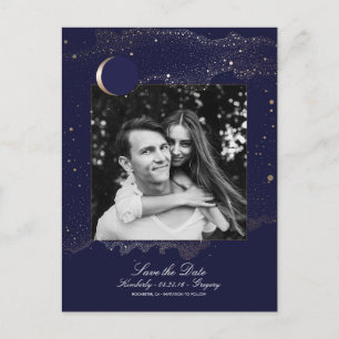 Night Stars Navy und Gold Foto Save the Date Ankündigungspostkarte
