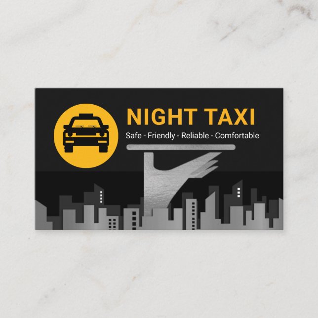 Night Taxi Cab Service City Silhouette Visitenkarte (Vorderseite)