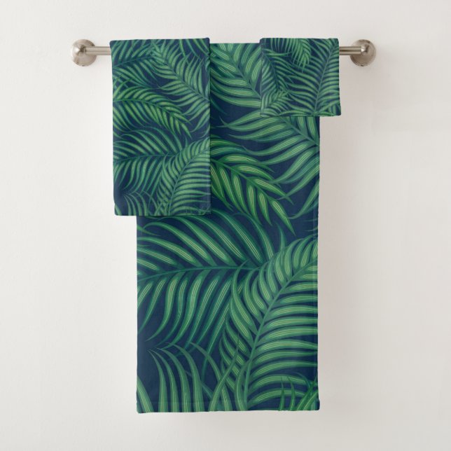 Night Tropical Palm Blätter Badhandtuch Set (Insitu)
