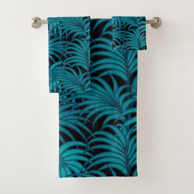 Night Tropical Palm Blätter Badhandtuch Set (Insitu)