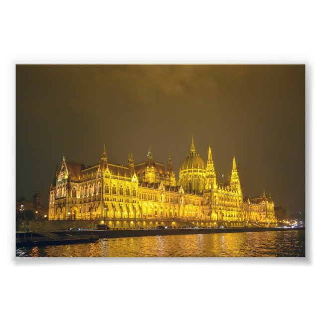 Night View, Hungarian Parliament, Budapest Hungary Fotodruck (Vorne)