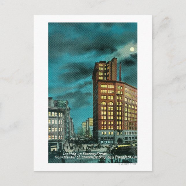 Night View up Kearney St at Chronicle Bldg Postkarte (Vorderseite)