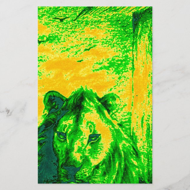 Night Vision Lion Art Fluorescent Print Briefpapier (Vorderseite)