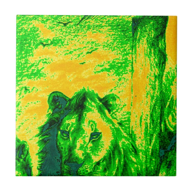 Night Vision Lion Art Fluorescent Print Fliese (Vorderseite)