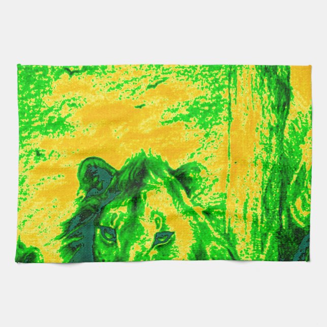 Night Vision Lion Art Fluorescent Print Küchentuch (Horizontal)