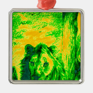 Night Vision Lion Art Fluorescent Print Silbernes Ornament