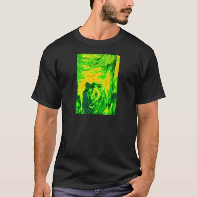 Night Vision Lion Art Fluorescent Print T-Shirt (Vorderseite)