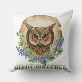 Night Watcher Boho Owl Illustration Kissen