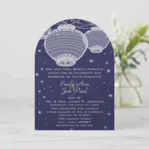 Night Wedding Navy & Silver Lanterns Stars Garland Einladung