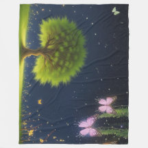 Night Willow Tree mit Schmetterlingen und Glühwürm