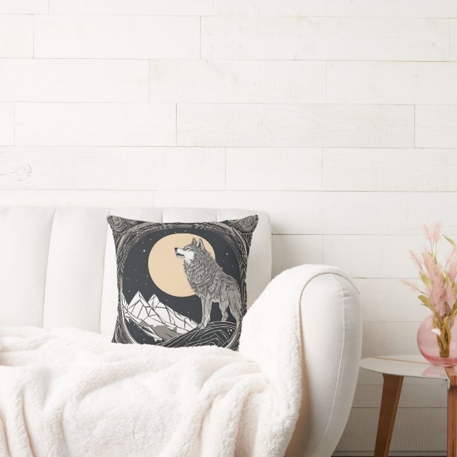 Night Wolf Howl - Mondlicht & Waldästhetik Kissen (Liege)