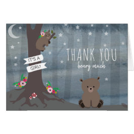 Night Woodland Bear Girl Baby Dusche Vielen Dank