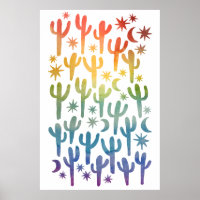 Night Wüste Fun Cactus Rainbow Pattern Wasserfarbe