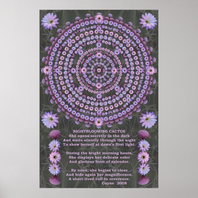 Nightbloming Mandala 5 mit Gedicht Poster (Vorne)