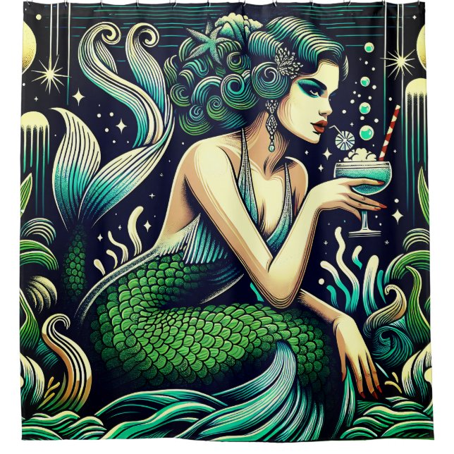 "Nightcap at Mermaid Lounge" Duschvorhang (Vorderseite)