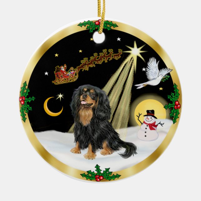 NightFlight- Cavalier King Charles (schwarz-tan) Keramikornament (Vorne)