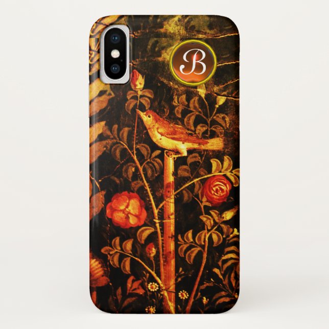 NIGHTINGALE MIT ROSE MONOGRAMM, Rot-Schwarz-Gelb Case-Mate iPhone Hülle (Rückseite)