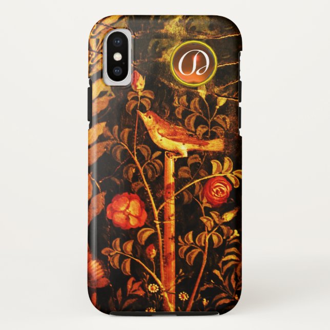 NIGHTINGALE MIT ROSE MONOGRAMM, Rot-Schwarz-Gelb Case-Mate iPhone Hülle (Rückseite)