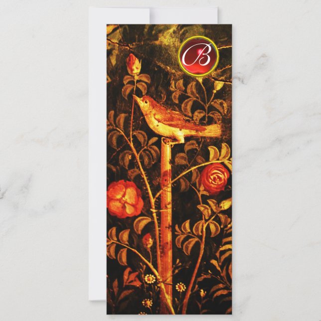 NIGHTINGALE MIT ROSE MONOGRAMM, Rot-Schwarz-Gelb Einladung (Vorderseite)