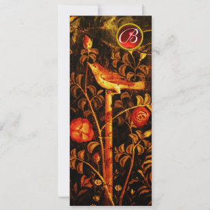 NIGHTINGALE MIT ROSE MONOGRAMM, Rot-Schwarz-Gelb Einladung